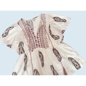 KNOX ROSE Boho Peasant Short Flutter Sleeve Peplum Blouse Top Size Small